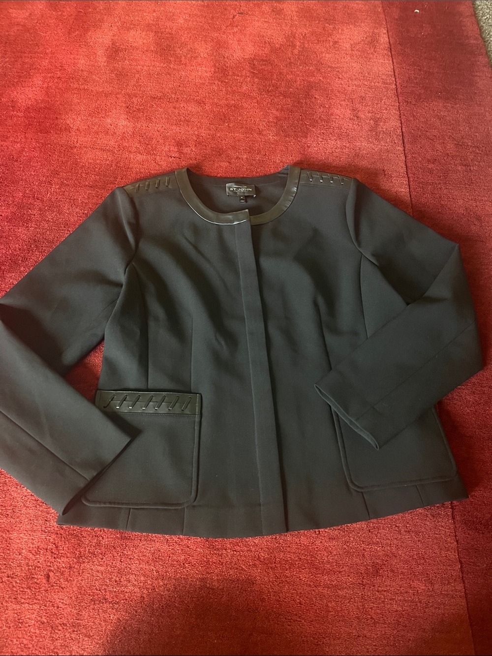 St. John Tailored Black Collarless Embellished Jacket - Picture 3 of 7